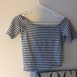 Stripped off the shoulder crop top